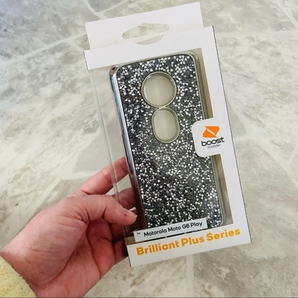 Motorola moto G6 play silver sparkle glitter protective phone case
